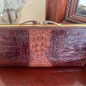 Italian, Elegant Brown Crocodile Leather Clutch
